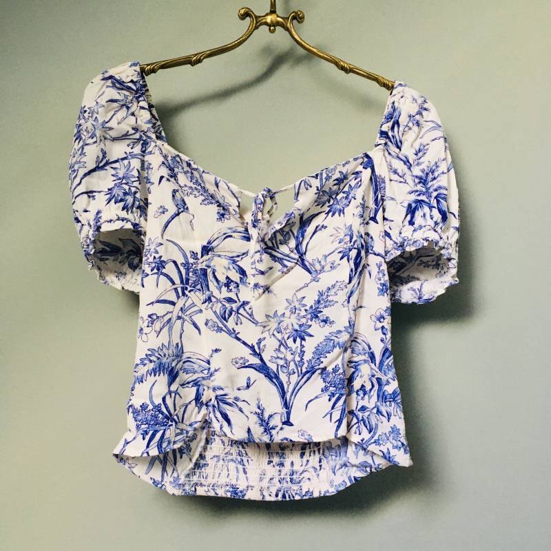 Toile De Jouy Ärmellose Hemdbluse, Pre-Loved von RocksAndRabbits