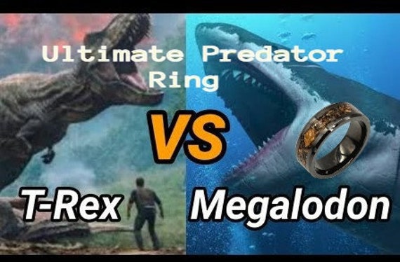 The Ultimate Predator Ring - Keramik Band Eingelegt Mit T-Rex Und Megalodon Fossil von RocksandCrystalsAU