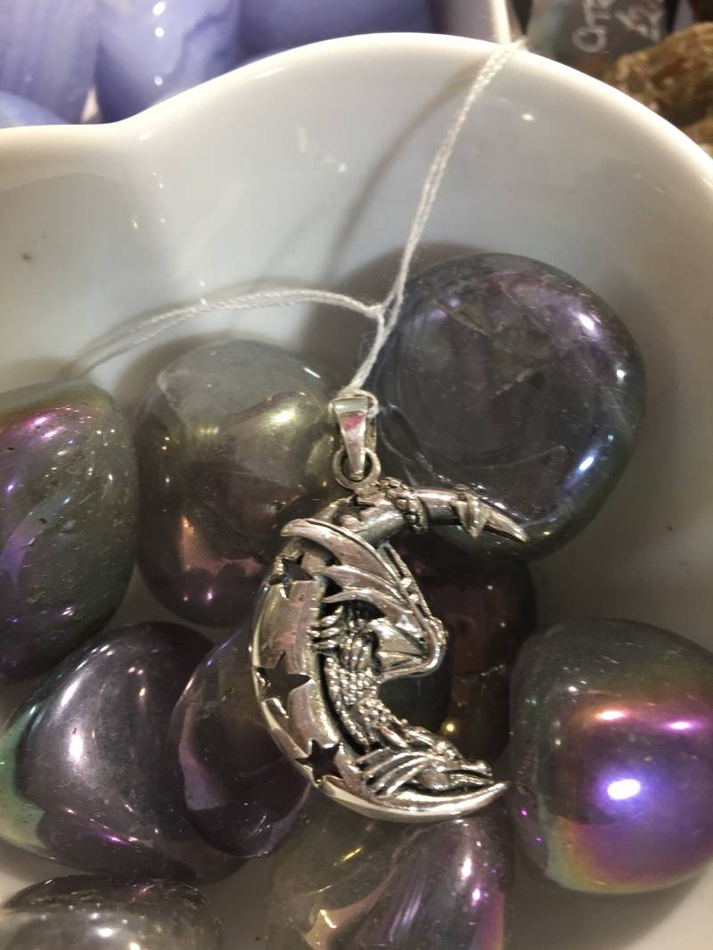sterling Silber Drache & Halbmond Anhänger sterling Silber Drache & Halbmond Anhänger von RocksandRubiesShop