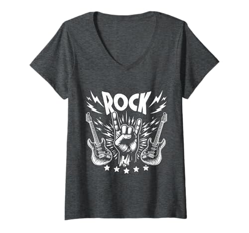 Damen Rockstar Gitarre T-Shirt mit V-Ausschnitt Damen Rockstar Gitarre T-Shirt mit V-Ausschnitt von Rockstar Gitarre Outfit