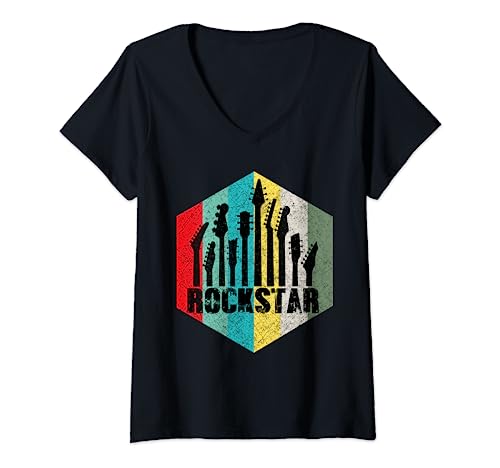 Damen Kinder Musik T-Shirt Rockstar Kinder T-Shirt Vintage Gitarre T-Shirt T-Shirt mit V-Ausschnitt von Rockstar Kids Tshirt