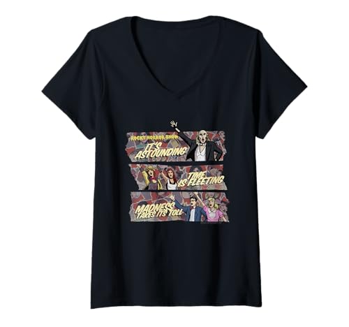 Damen Songtexte von Rocky Horror Show Time Warp T-Shirt mit V-Ausschnitt Damen Songtexte von Rocky Horror Show Time Warp T-Shirt mit V-Ausschnitt von Rocky Horror Show