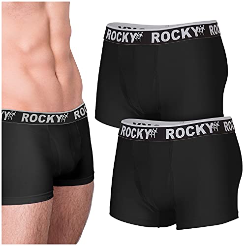 Rocky Herren-Boxershorts, 4-Wege-Hochleistungsbeutel, Unterwäsche, 2er-Pack, ohne Etikett, Schwarz-grauer Bund, Large von Rocky