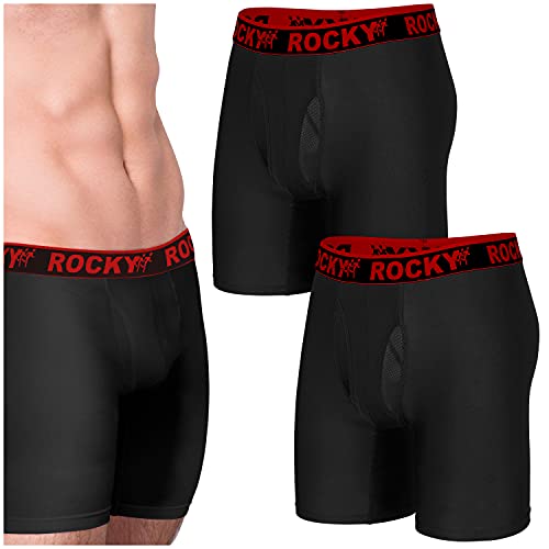 Rocky Herren-Boxershorts, 4-Wege-Hochleistungsbeutel, Unterwäsche, 2er-Pack, ohne Etikett, Schwarzer und roter Bund, XXX-Large von Rocky