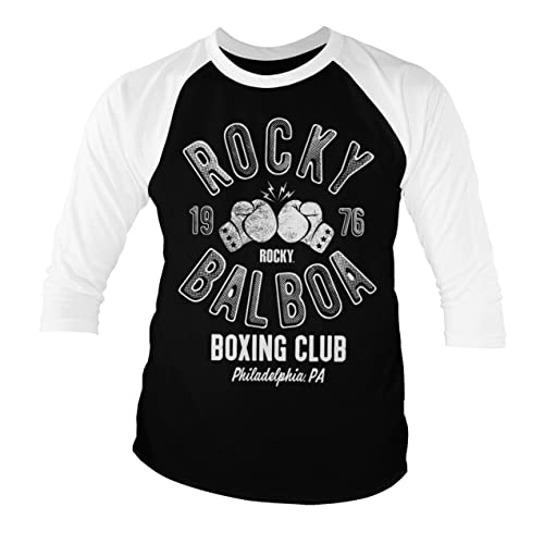 Rocky Offizielles Lizenzprodukt Balboa Boxing Club Baseball 3/4 Ärmel T-Shirt (Schwarz-Weiß), Large von Rocky