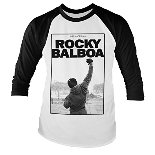 Rocky Offizielles Lizenzprodukt Balboa - It Ain't Over Baseball Lange Ärmel T-Shirt (Weiß/Schwarz), Large von Rocky