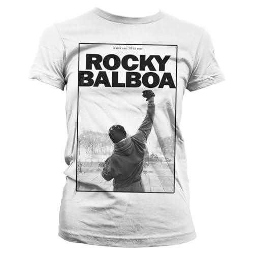Rocky Offizielles Lizenzprodukt Balboa - It Ain't Over Damen T-Shirt (Weiß), X-Large von Rocky