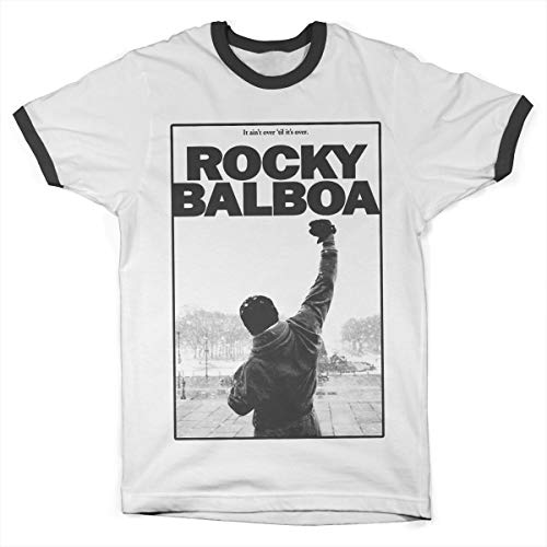 Rocky Offizielles Lizenzprodukt Balboa - It Ain't Over Ringer Herren T-Shirt (Weiß-Schwarz), XX-Large von Rocky