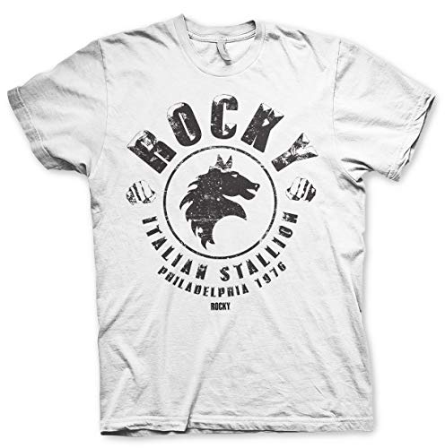 Rocky Offizielles Lizenzprodukt Italian Stallion Herren T-Shirt (Weiß), X-Large von Rocky