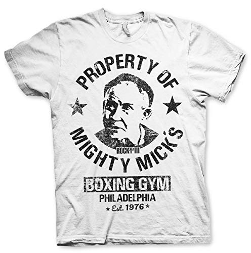 Rocky Offizielles Lizenzprodukt Mighty Mick's Gym Herren T-Shirt (Weiß), Small von Rocky