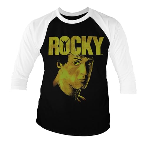 Rocky Offizielles Lizenzprodukt Sylvester Stallone Baseball 3/4 Ärmel T-Shirt (Schwarz-Weiß), X-Large von Rocky