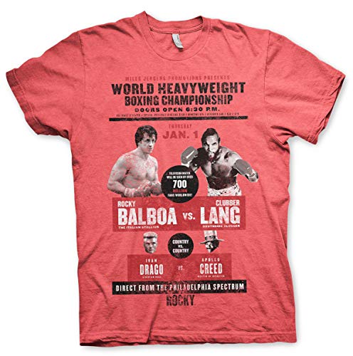 Rocky Offizielles Lizenzprodukt World Heavyweight Poster Herren T-Shirt (Rot-Heather), Large von Rocky