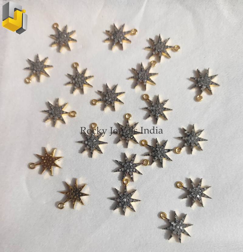 10 Stück Viel Sterncharme Anhänger Schöne Diamant Charme Zwei Ton Farbe Natürliche Feinen Schmuck von RockyJewelsIndia