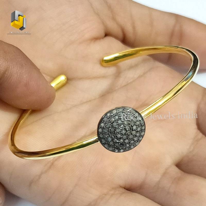 14K Gelb Gold 925 Sterling Silber Pflastern Echte Natürliche Diamant Wunderschöne Frauen Armband Armreif Gelbgold Schöne Feinen Schmuck von RockyJewelsIndia