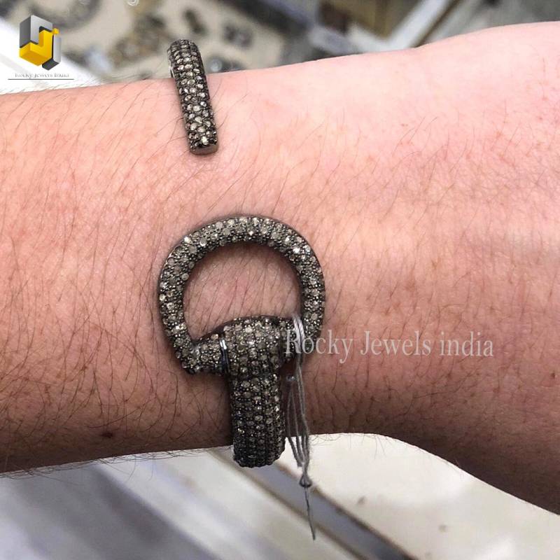 Neue Ankunft 925 Sterling Silber Pflastern Natürliche Echte Pfund Schatten Diamant Schöne Armreif Armband Hufeisenform Öffenbare von RockyJewelsIndia