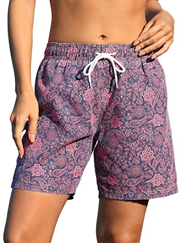 Rocorose Badeshorts für Damen, Bademode, schnell trocknend, Sommer, Wassersport, Badeanzug, Shorts, tropisches Blumenmuster, Blau, S von Rocorose