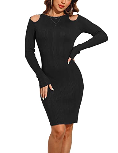 Rocorose Damen Rollkragen-Pulloverkleid Langarm Elastizität Gerippt Mini Bodycon Kleider, Black-01, Groß von Rocorose