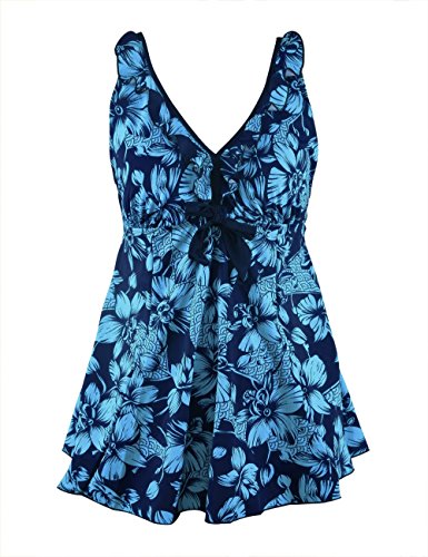 Rocorose Damen Rückenfrei Große Größen Zweiteiliger Tankini Bademode Blau Blume 52 von Rocorose