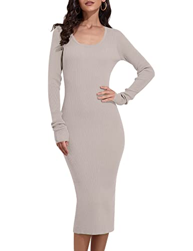 Rocorose Damen Rundhals Pullover Pulloverkleid Elastizität Slim Fit Sweater Strick Bodycon Kleider, aprikose, Mittel von Rocorose