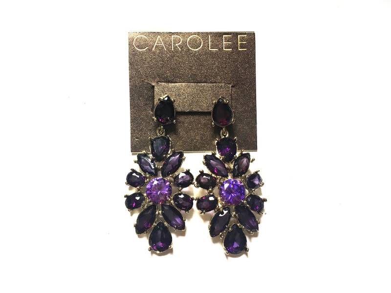 Carolee Signiert Lila Strass Statement Ohrringe Chunky Öffnen Zurück Mit Original-Karte von RodaLova