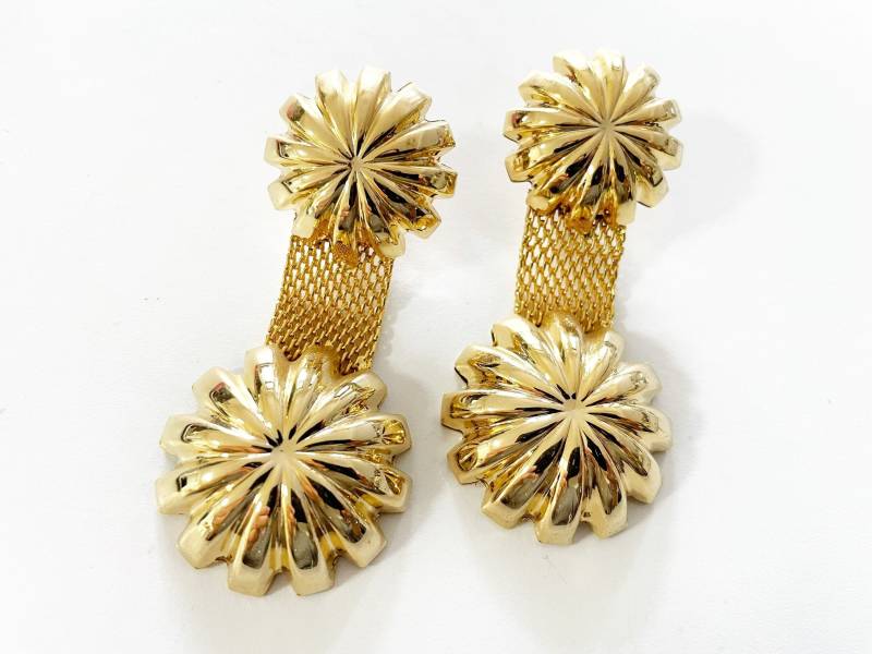Vintage Chunky Gold Ton Mesh Kette Drop Clip Ohrringe Statement von RodaLova