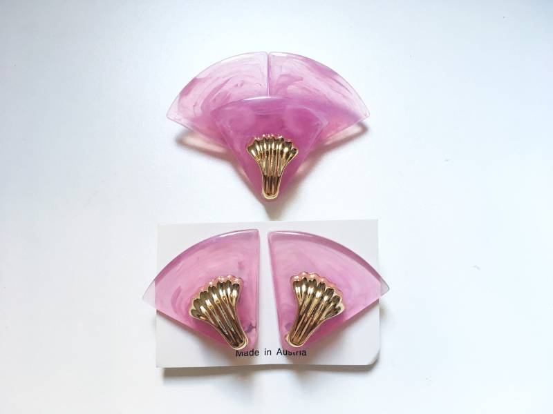Vintage Marmor Lucite Brosche Ohrclips Schmuckset Made in Austria von RodaLova