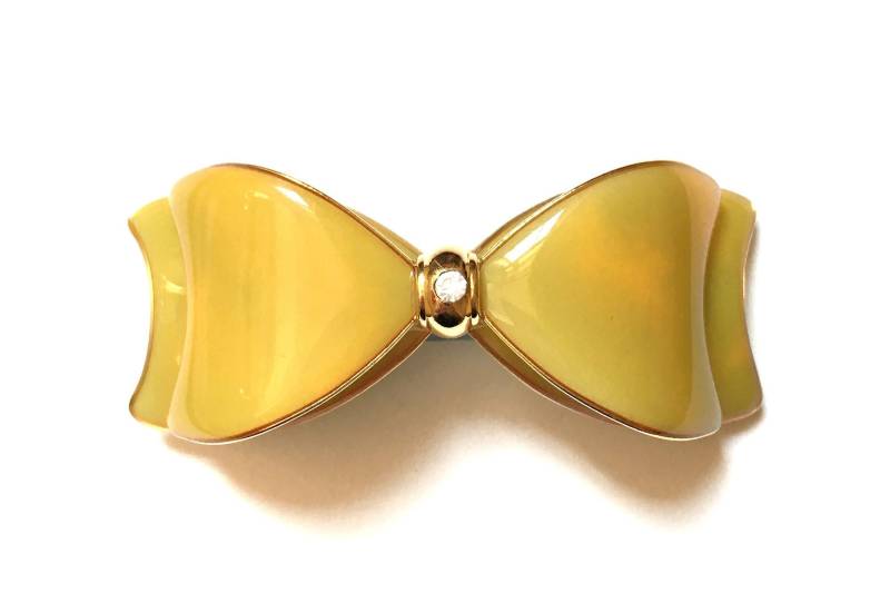 Vintage Senf Lucite Marmor Strass Schleife Haarspange 1980Er Jahre von RodaLova