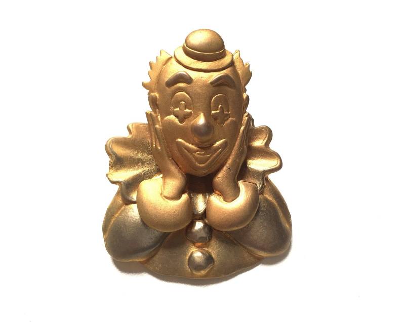 Vintage Signiert Jj Gold Ton Clown Brosche Pin Wackeln Headed von RodaLova