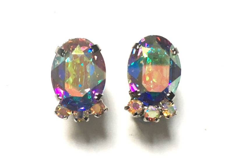 Vintage Swarovski Component Aurora Borealis Facettierte Ab Kristall Ohrclips von RodaLova