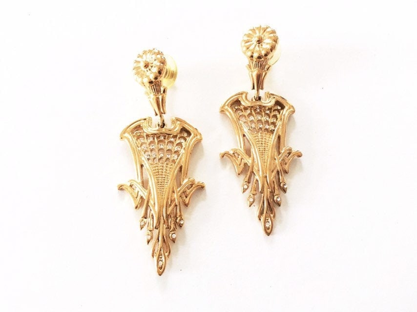 Vintage Swarovski Komponente Gold Ton Pfau Baumbild Tropfen Ohrringe Statement Vintage Swarovski Komponente Gold Ton Pfau Baumbild Tropfen Ohrringe Statement von RodaLova