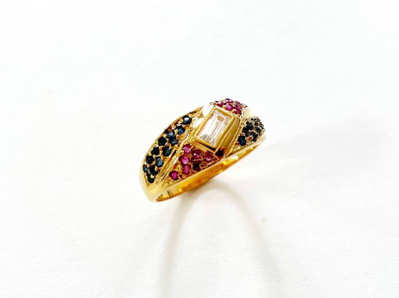 Vintage Vermeil Vergoldet Filigran Sterling Silber Rubin Saphir Ring Gepunktet 925 Größe 10 von RodaLova