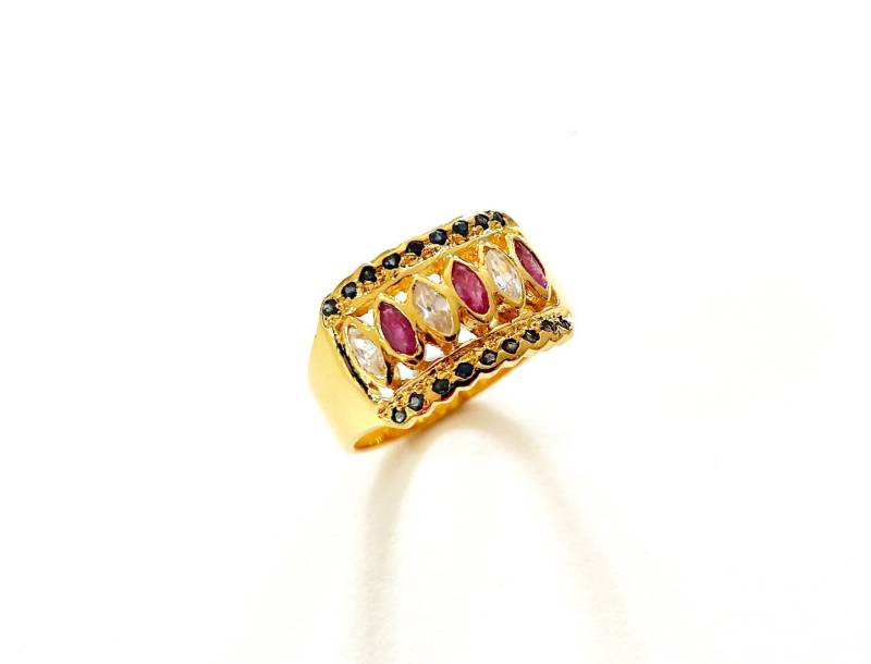 Vintage Vermeil Vergoldet Filigran Sterling Silber Rubin Saphir Ring Gepunktet 925 Größe 8 von RodaLova