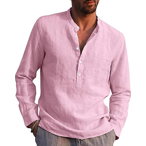 Herren Hemd Langarm Leinen Hemden Leichtes Leinenhemd Freizeithemd Rosa Hemd Herren von Rodawu