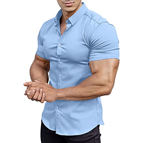 Herren Hemden Kurzarm Muscle Fit Kleid Hemden Tops Business Casual Button Down Shirt von Rodawu
