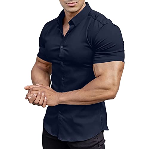 Herren Hemden Kurzarm Muscle Fit Kleid Hemden Tops Business Casual Button Down Shirt von Rodawu