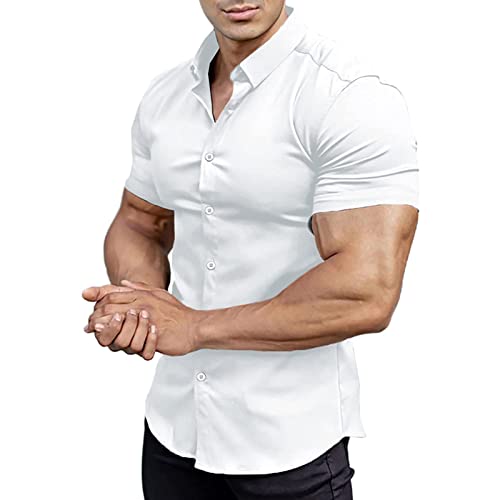 Herren Hemden Kurzarm Muscle Fit Kleid Hemden Tops Business Casual Button Down Shirt von Rodawu