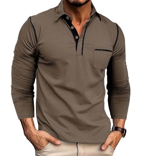 Poloshirt Herren Langarm Polo Shirt Langarmshirt Baumwolle T Shirt Herren Braun Poloshirt Herren Langarm Polo Shirt Langarmshirt Baumwolle T Shirt Herren Braun von Rodawu
