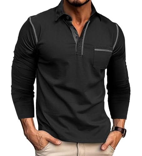Poloshirt Herren Langarm Polo Shirt Langarmshirt Baumwolle T Shirt Herren Schwarz Poloshirt Herren Langarm Polo Shirt Langarmshirt Baumwolle T Shirt Herren Schwarz von Rodawu