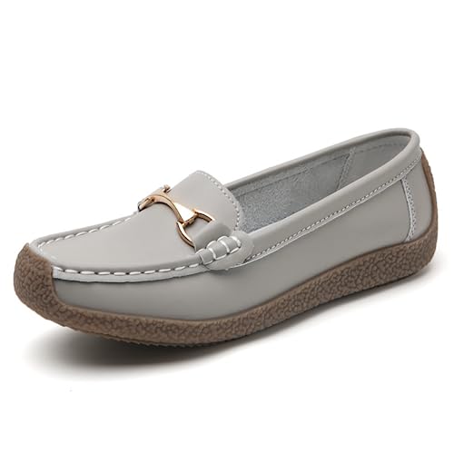 Rodawu Mokassins Damen Schuhe Klassisch Loafers Gemütlich Slip on Freizeitschuhe Flache Fahren Schuhe Slippers Grau EU39 von Rodawu