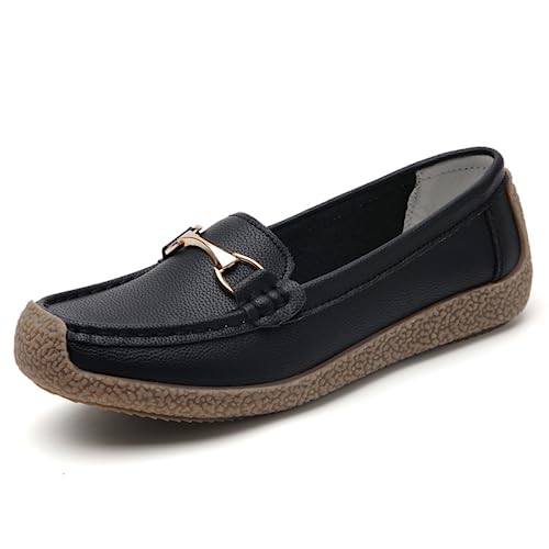 Rodawu Mokassins Damen Schuhe Klassisch Loafers Gemütlich Slip on Freizeitschuhe Flache Fahren Schuhe Slippers Schwarz EU40 von Rodawu