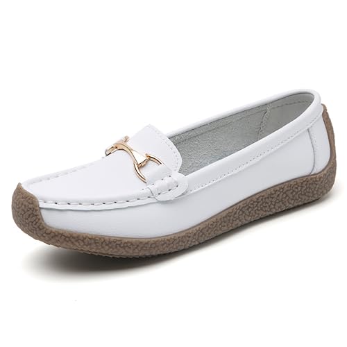 Rodawu Mokassins Damen Schuhe Klassisch Loafers Gemütlich Slip on Freizeitschuhe Flache Fahren Schuhe Slippers Weiß EU39 von Rodawu