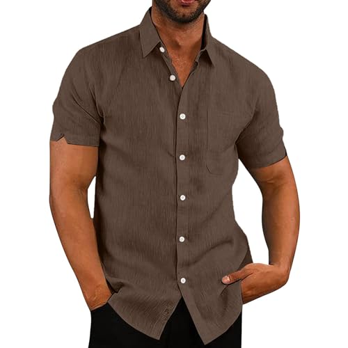 Rodawu Hemden Herren Kurzarm Leinenhemd Hawaii Hemd Männer Baumwolle Freizeithemd Kaffee Hemd Herren von Rodawu