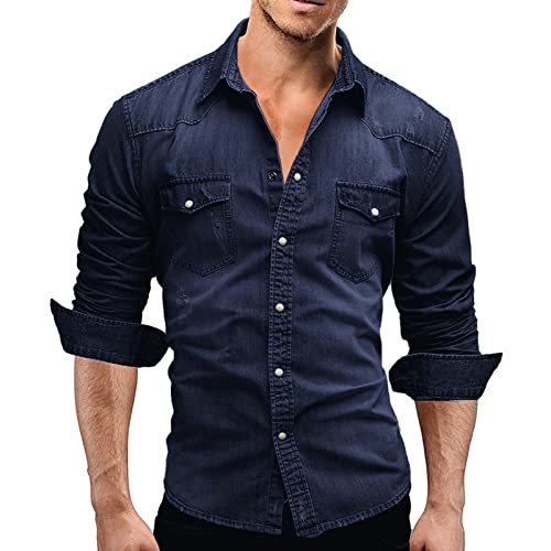 Rodawu Hemd Herren Langarm Jeanshemd Modische Cowboy Hemd Herren von Rodawu