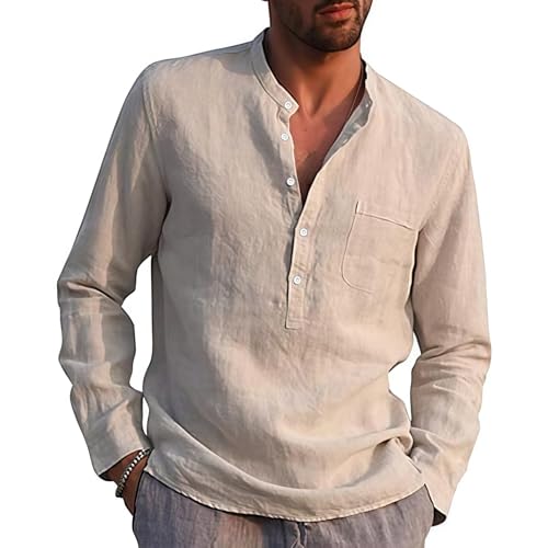 Rodawu Herren Hemd Langarm Leinen Hemden Leichtes Leinenhemd Freizeithemd Khaki Hemd Herren von Rodawu