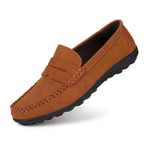 Rodawu Herren Loafer Leder Flach Mokassin Handgemachte Slip On Fahrschuhe Business Schuhe Wildleder Braun 43 von Rodawu