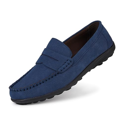 Rodawu Herren Loafer Leder Flach Mokassin Handgemachte Slip On Fahrschuhe Business Schuhe Wildleder Dunkelblau 42 von Rodawu