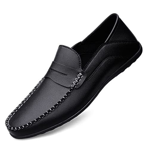 Rodawu Herren Loafers Leder Freizeitschuhe Mokassin Handgemachte Slip On Fahrschuhe Business Schuhe, Penny Black, 43.5 EU von Rodawu