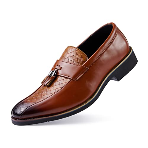 Rodawu Herren Mokassin Anzugschuhe Leder Slip on Business Herren Loafers Gelbbraun 46 von Rodawu