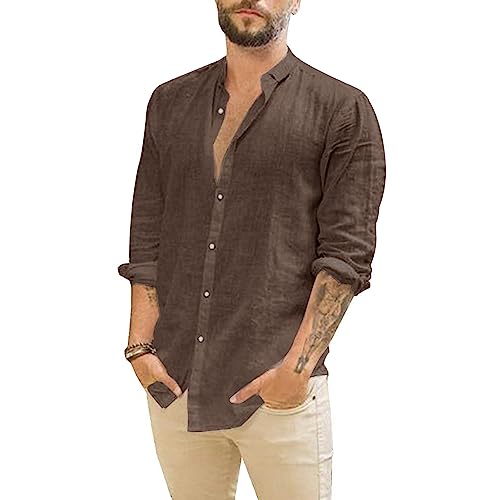 Rodawu Leinenhemd Herren Langarm Leichtes Sommerhemd Herren Hemd Freizeithemd Hemd von Rodawu