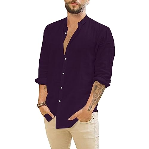 Rodawu Leinenhemd Herren Langarm Leichtes Sommerhemd Herren Hemd Freizeithemd Hemd von Rodawu
